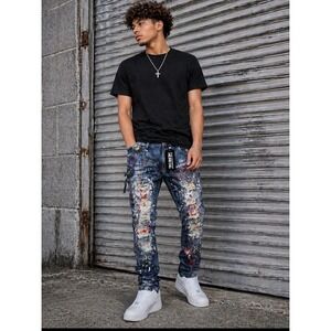 Caliber Denim Aficionados Splatter Distressed Jeans 36x32 Paint Moto Streetwear